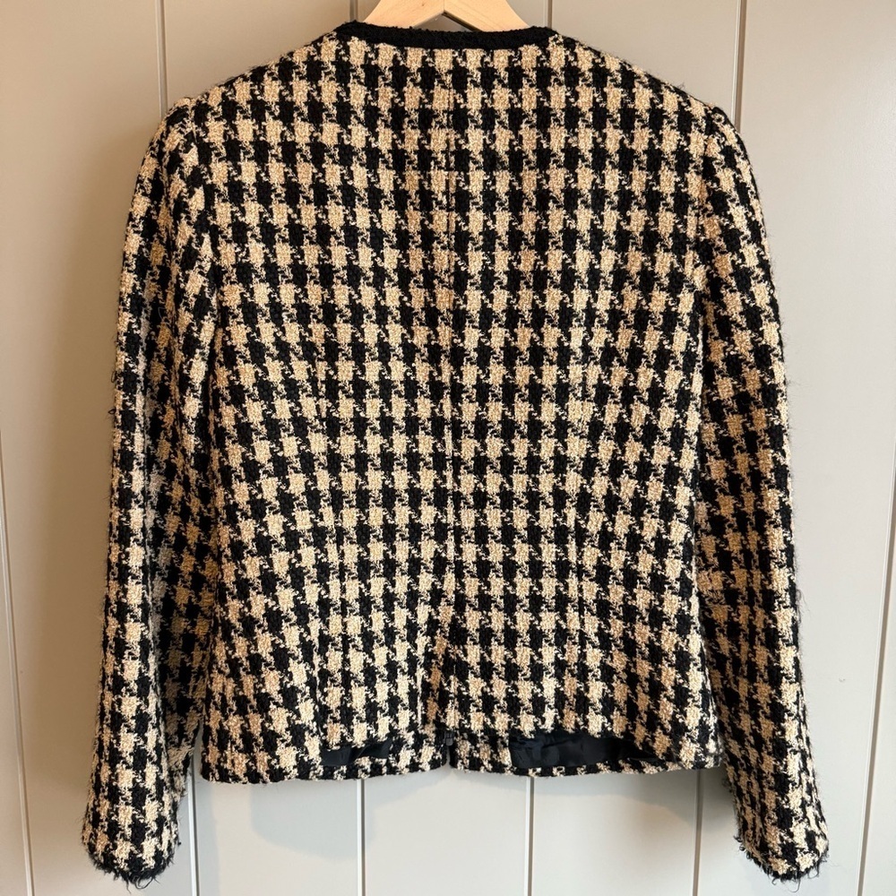 Talbots Houndstooth Tweed Blazer Jacket Size: 4 Wool Blend Pockets Zipper Front - Picture 3 of 13